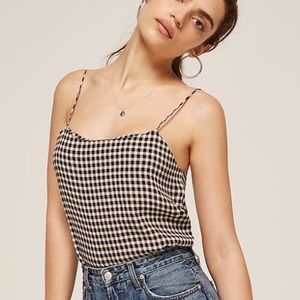 Reformation Atticus Cami Tank Top Black Gingham L
